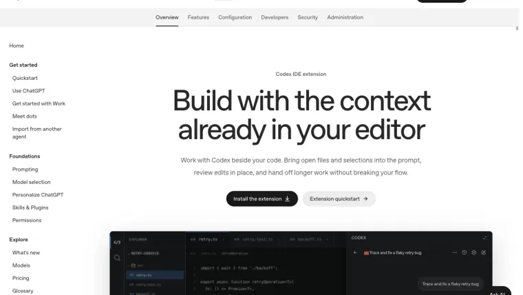 OpenAI's official IDE documentation describing supported editor integration routes.