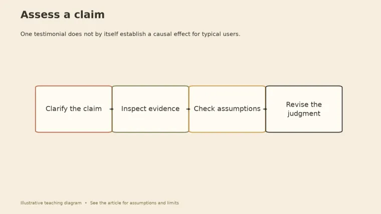 Four-step flow: clarify the claim, inspect evidence, check assumptions, revise the judgment.