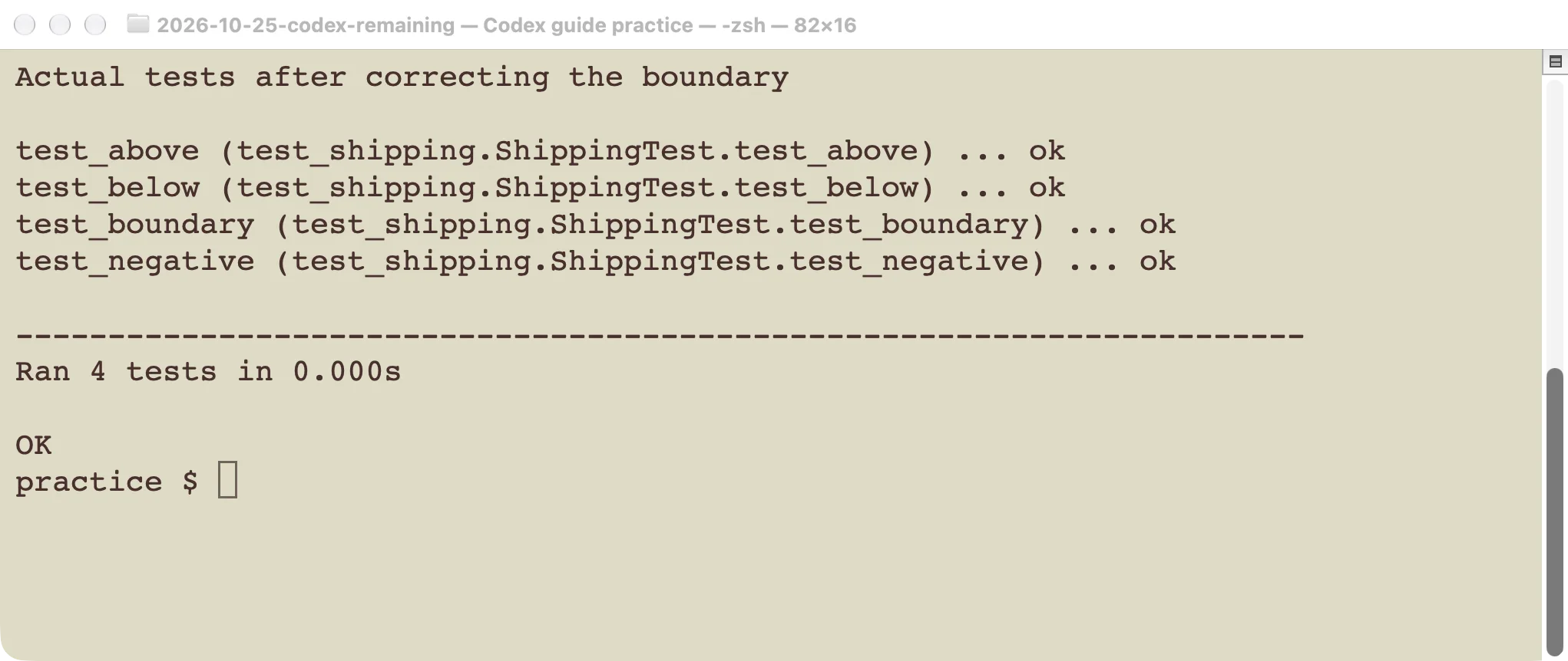 Actual passing tests after the separate correction in our local code review exercise.