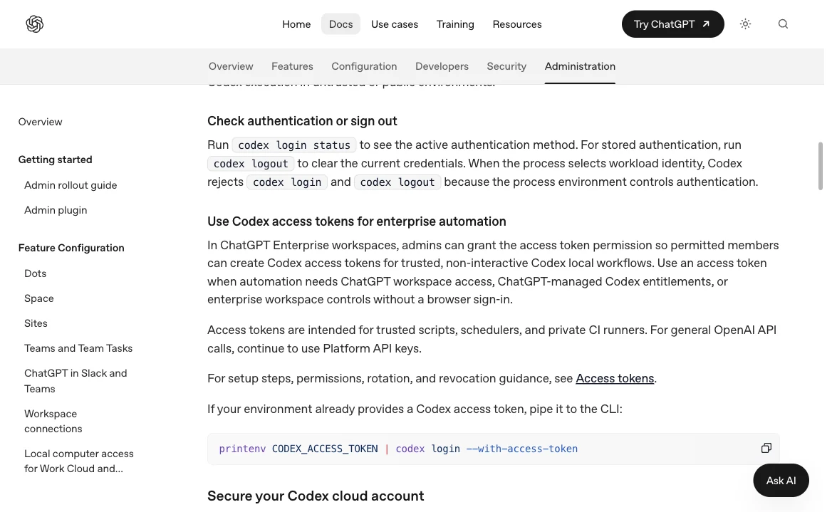 The official guide names the commands for checking sign-in and signing out.