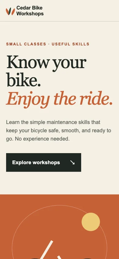The completed website at a 390-pixel phone viewport, with readable stacked content and no horizontal page overflow.