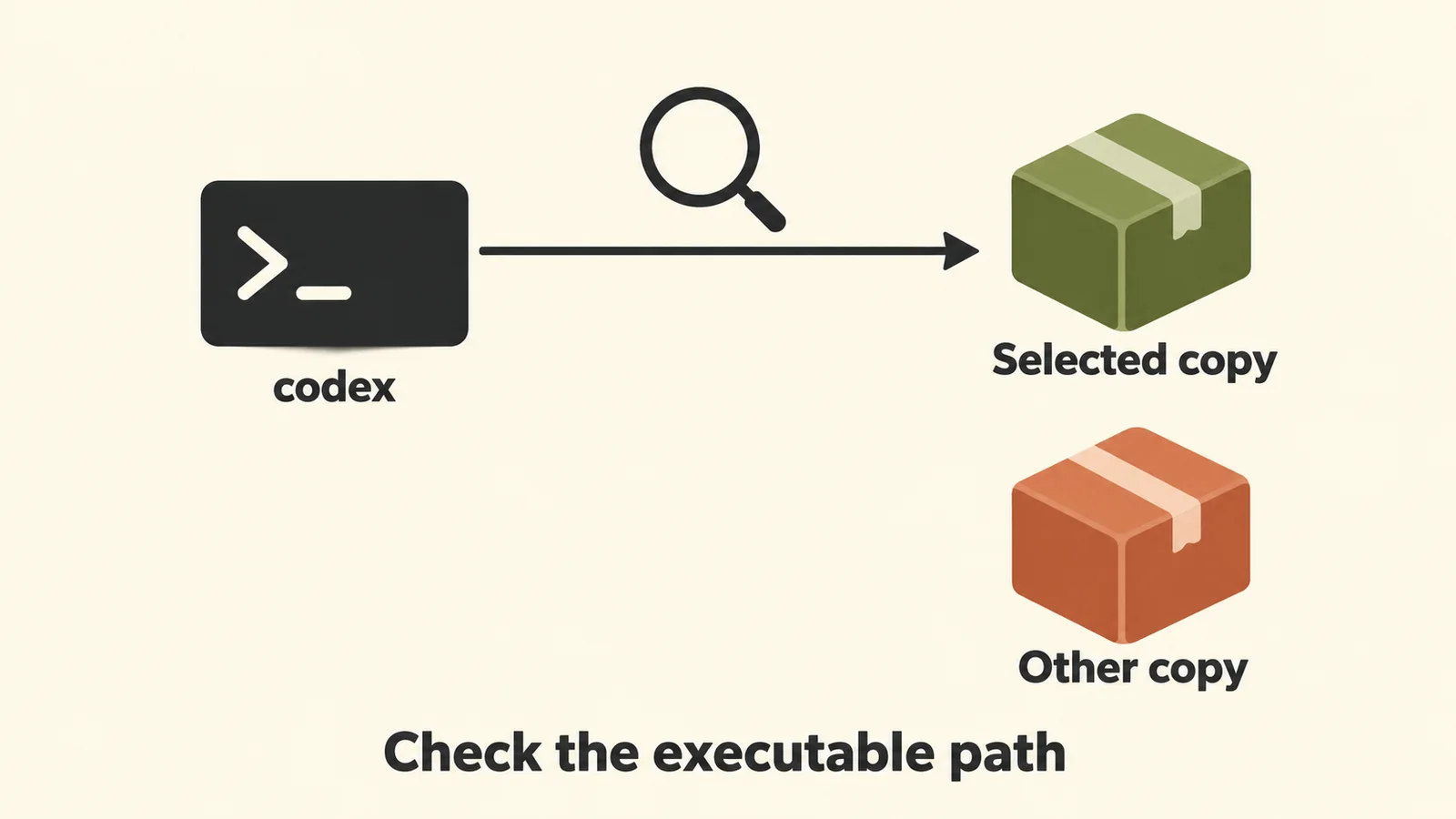 The terminal launches the selected executable, even when another copy exists.