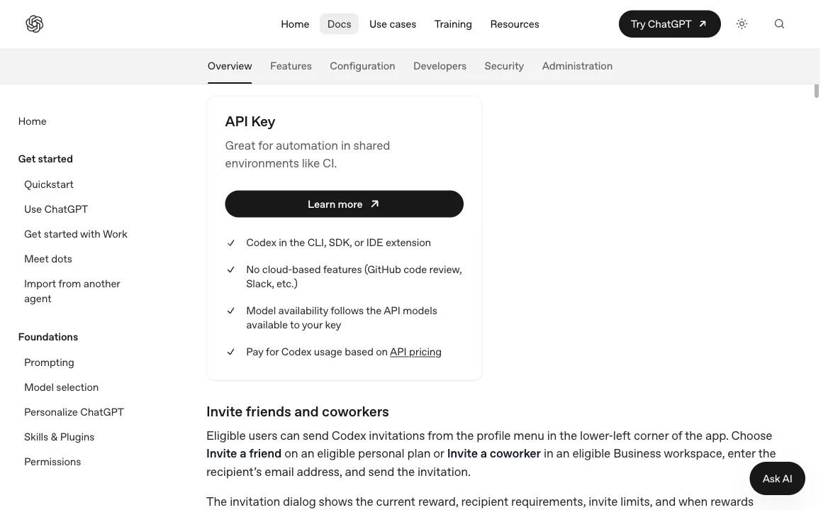 OpenAI lists API Key separately from monthly ChatGPT plans and describes pay-as-you-go billing.