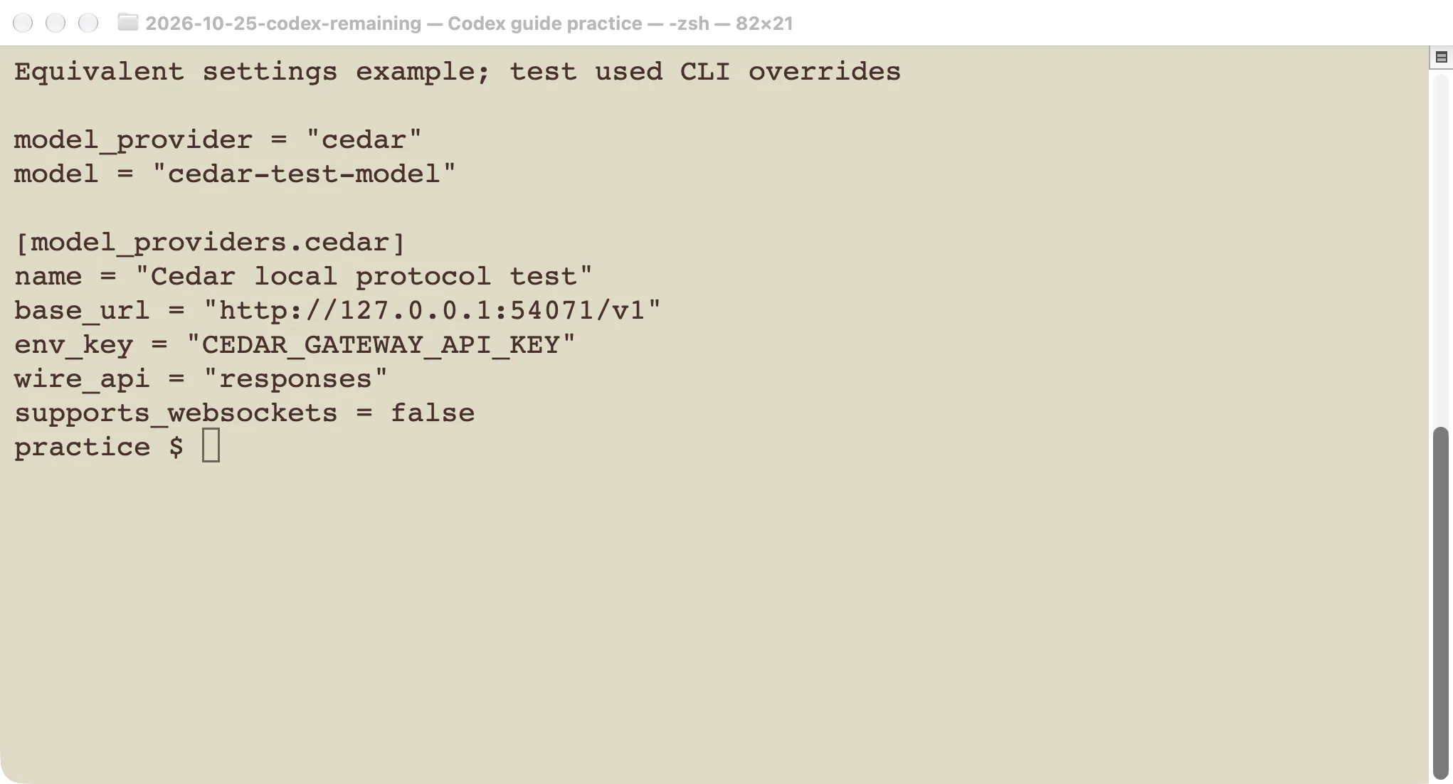 Equivalent TOML settings for the local protocol test, clearly labeled as a configuration example rather than a file loaded during the test.