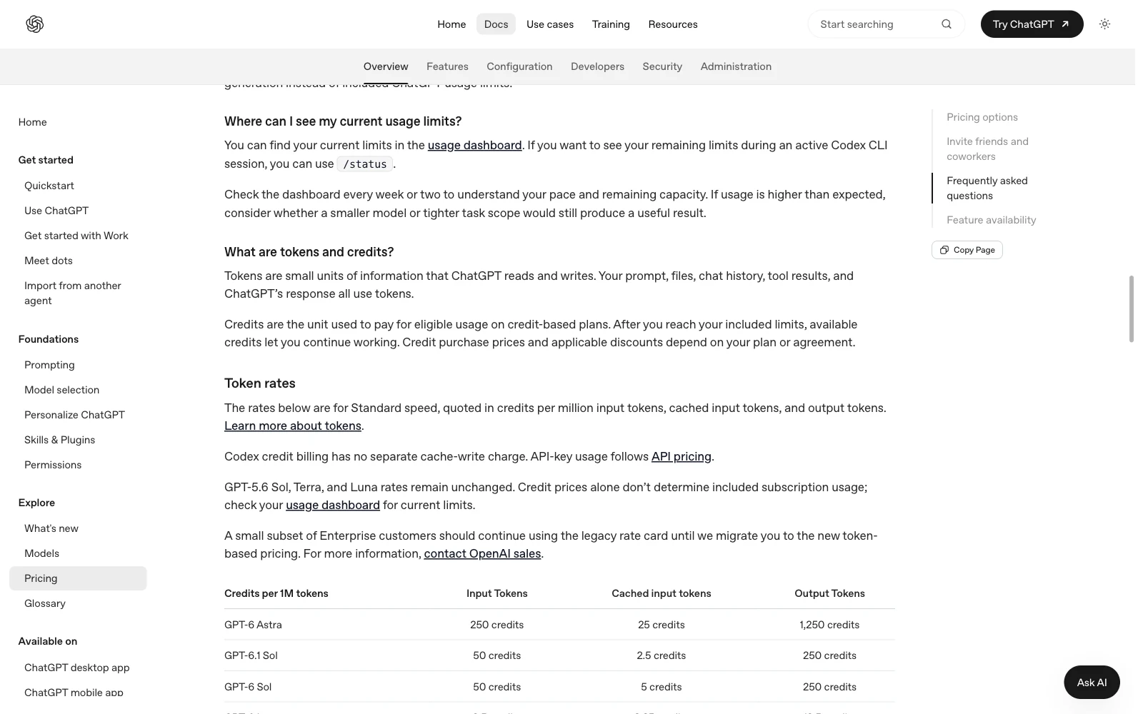 OpenAI's instructions point to the usage dashboard and name the CLI status command.