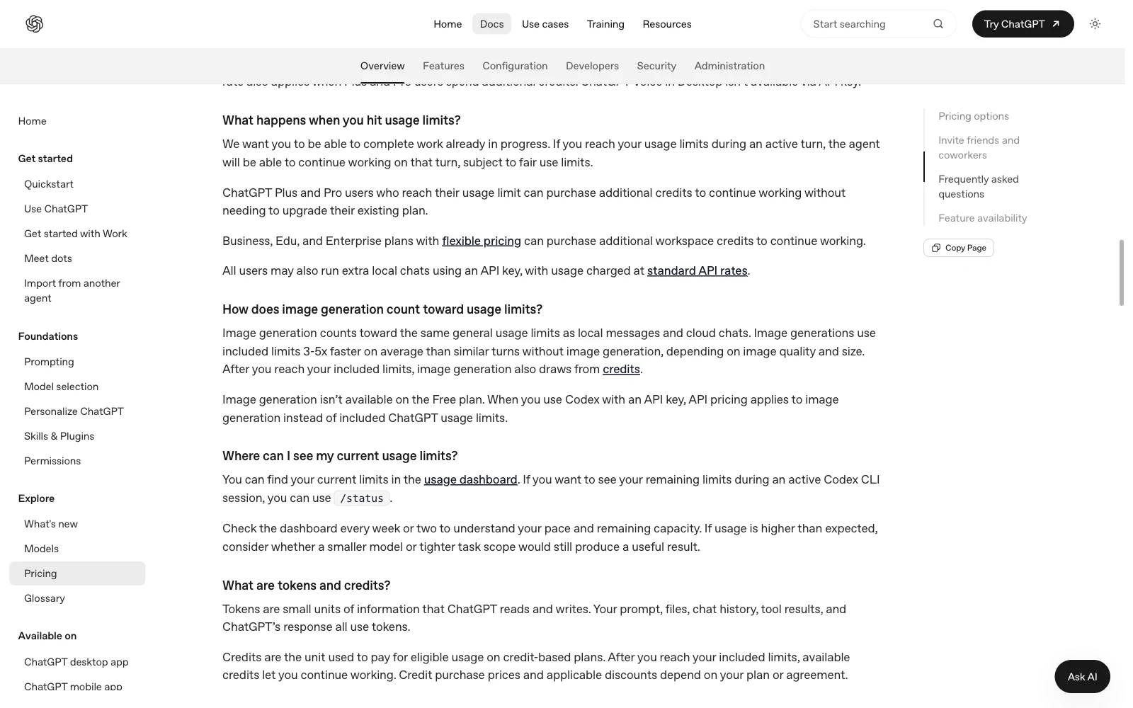 The official pricing FAQ explains the available options after reaching a usage limit.
