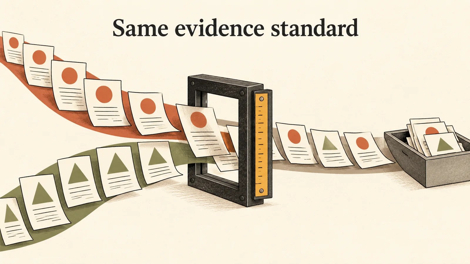 Documents supporting two explanations pass through the same fixed evidence standard