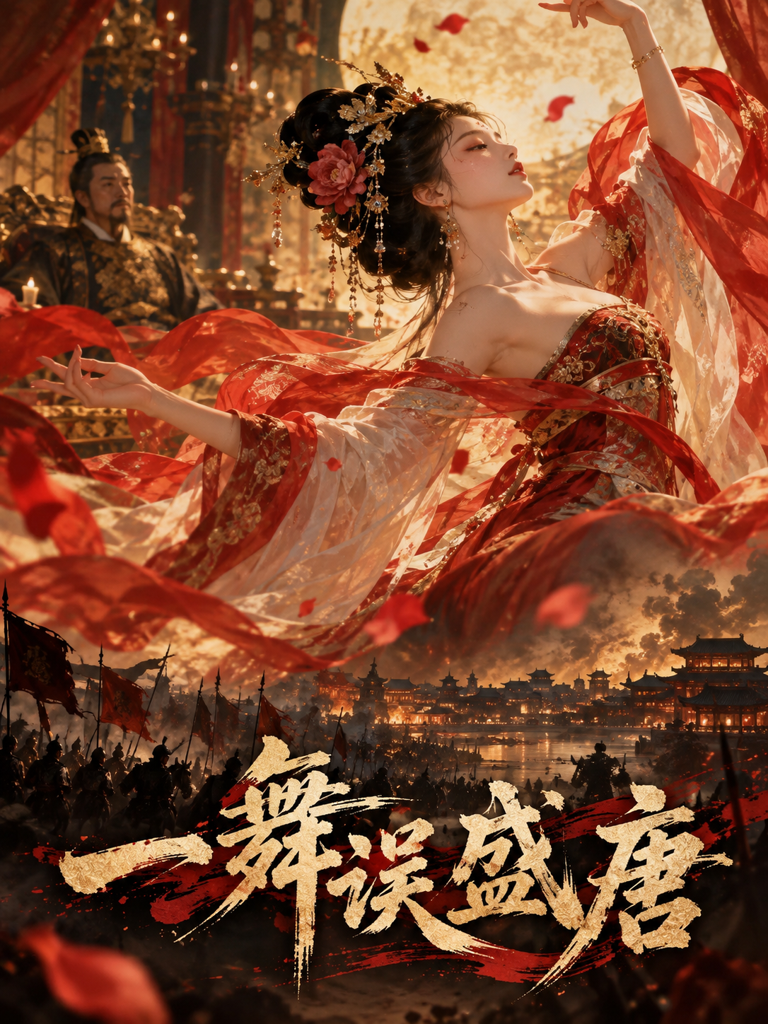 《一舞误长安:杨玉环》人物插画:舞者在宫廷月色中起舞